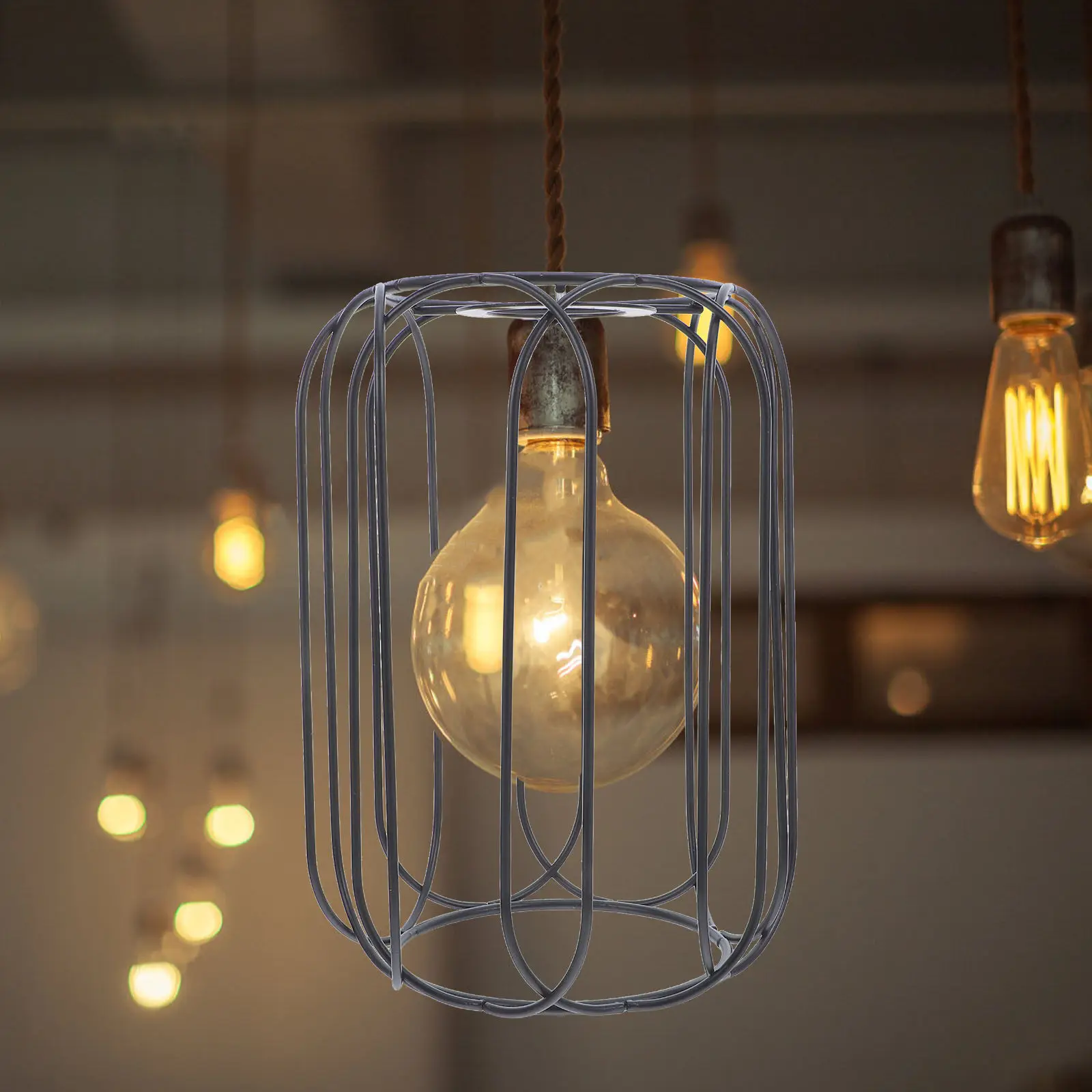 

Metal Cage Lampshade Rustic Vintage Pendant Light Cover Industrial Hanging Lamp Protector Retro Light Bulb Guard Replacement