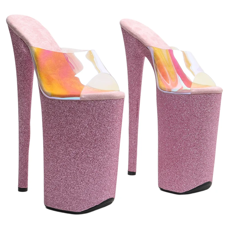 Leecabe  26CM/10inches holographic TPU Upper  Glitter High Heel platform party slipper sandals stripper heel  Pole Dance shoes