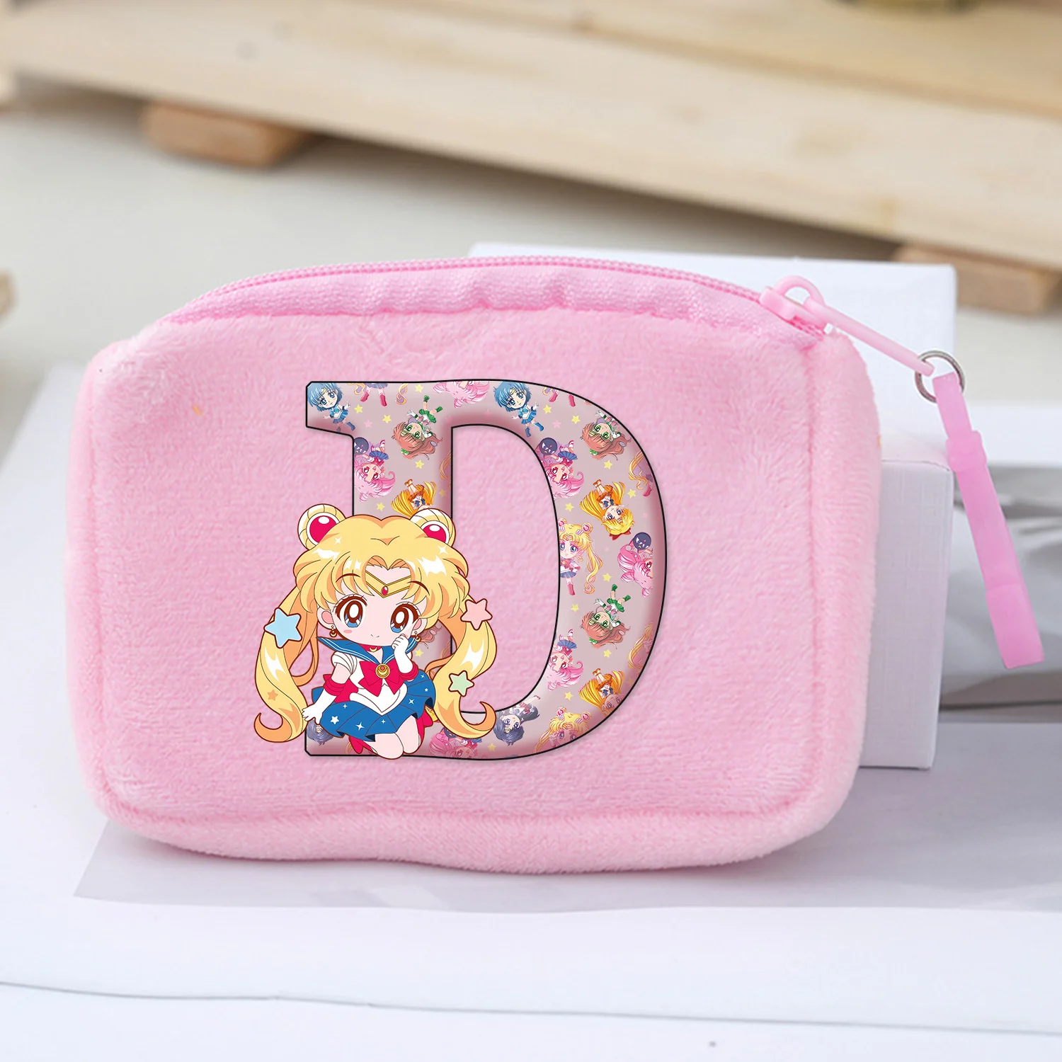 ‌ Sailor Moon Pluche Portemonnees A-Z Brief Cartoon Opbergtas Meisjes Anime Mini Tas Kawaii Vierkant Roze Rits Tas Verjaardagscadeau