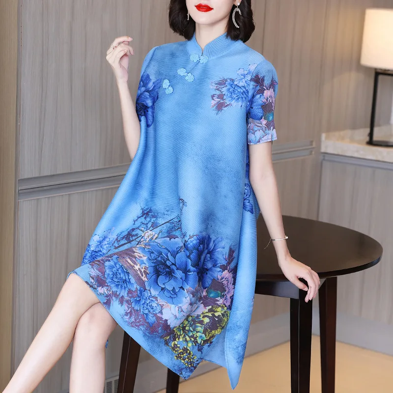 

French Retro Modified Printed Summer Dress New Women's Loose A-line Large Women's LOOSE vintage dress