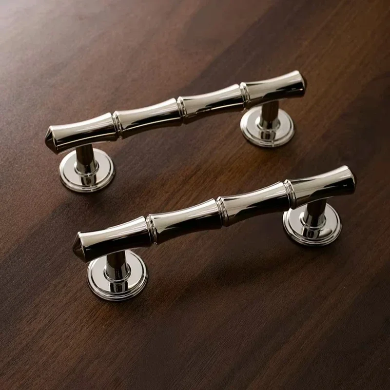 Nordic Style Bamboo Element Decorative Knobs / Bright Chrome Solid Brass Handles for Bedroom Wardrobes Kitchen Cabinet Handles