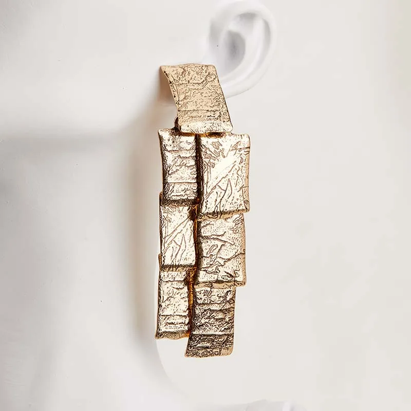 LESHORE Art Bold Silver and Gold-Plated Textured Punk style Heart and Square Drop Earrings 2025 Vintage Jewelry Free Shipping