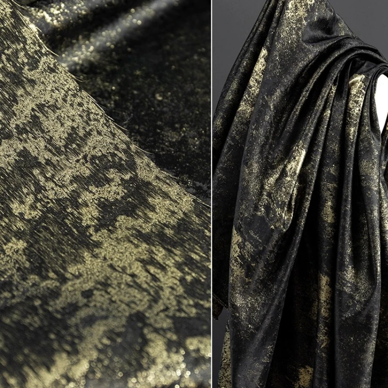 Retro Black Gold Jacquard Curtains Fabric Handmade Home Sewing Metallic Embroidery Hanfu Coat Designer Crafts Materials Fashion