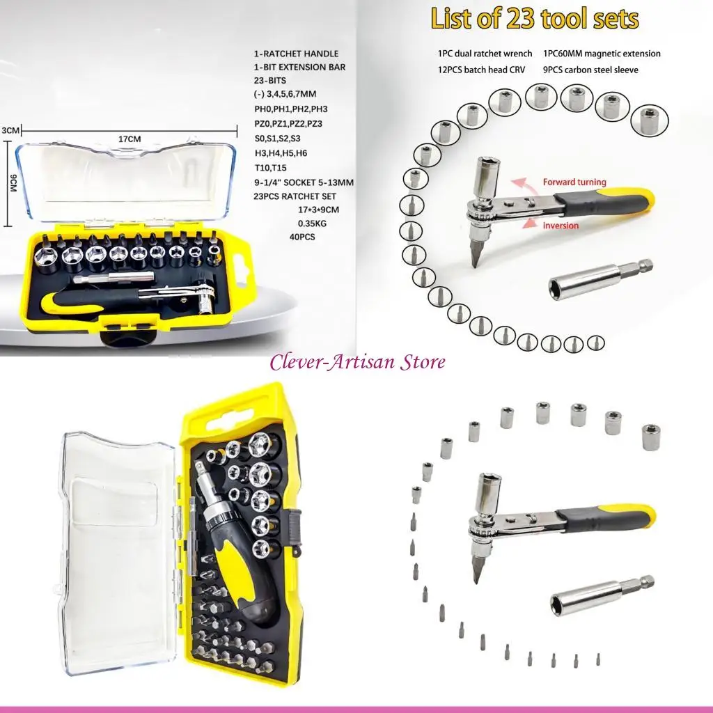 

E06B Multi-Bit Ratcheting Screwdriver Set Sockets Screwdriver