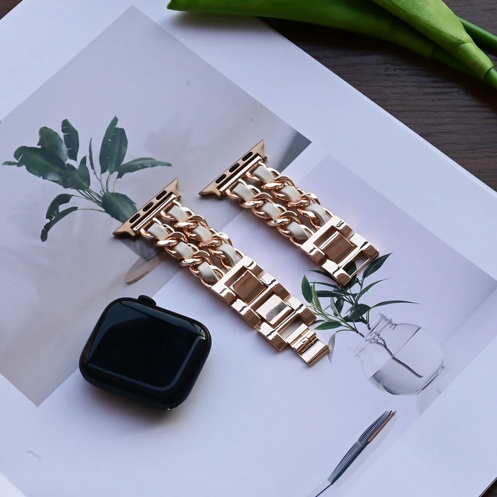 Женский ремешок из нержавеющей стали для Apple Watch Ultra2 49 мм 10 42 46 мм, ремешок для iWatch9 8 7 6 5 4 Se 44 41 38 мм женский металлический браслет