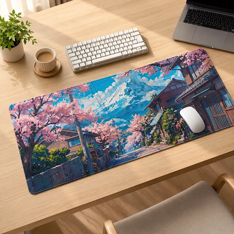 Tapis de souris japonais Sakura Street Gamer, impression à la demande, nouveau grand tapis de souris XXL, tapis antidérapant en caoutchouc naturel