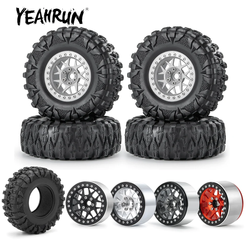 YEAHRUN 2.2 inch Metal Beadlock Wheel Rims + Rubber Tires for Axial SCX10 Wraith TRX-4 1/10 RC Crawler Model Car Upgrade Parts