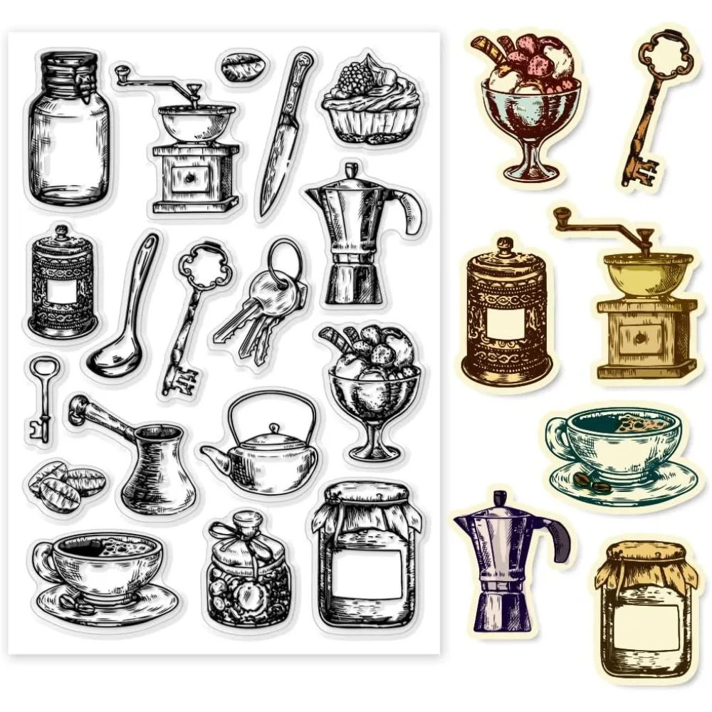 Clear Stamps Kitchen Tools Cups Pot Keys Cook Jars Film Frame Transparent Silicone Stamp Seals for Card Making