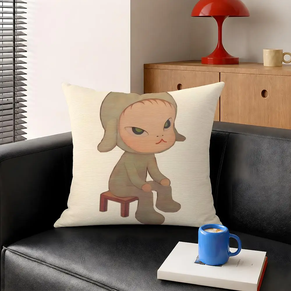 Artist Yoshitomo Nara Girl Pop Art Cushion Cover Decorative Pillowcase Soft Short Plush Cozy Durable Sofa Home Decor Items Gift