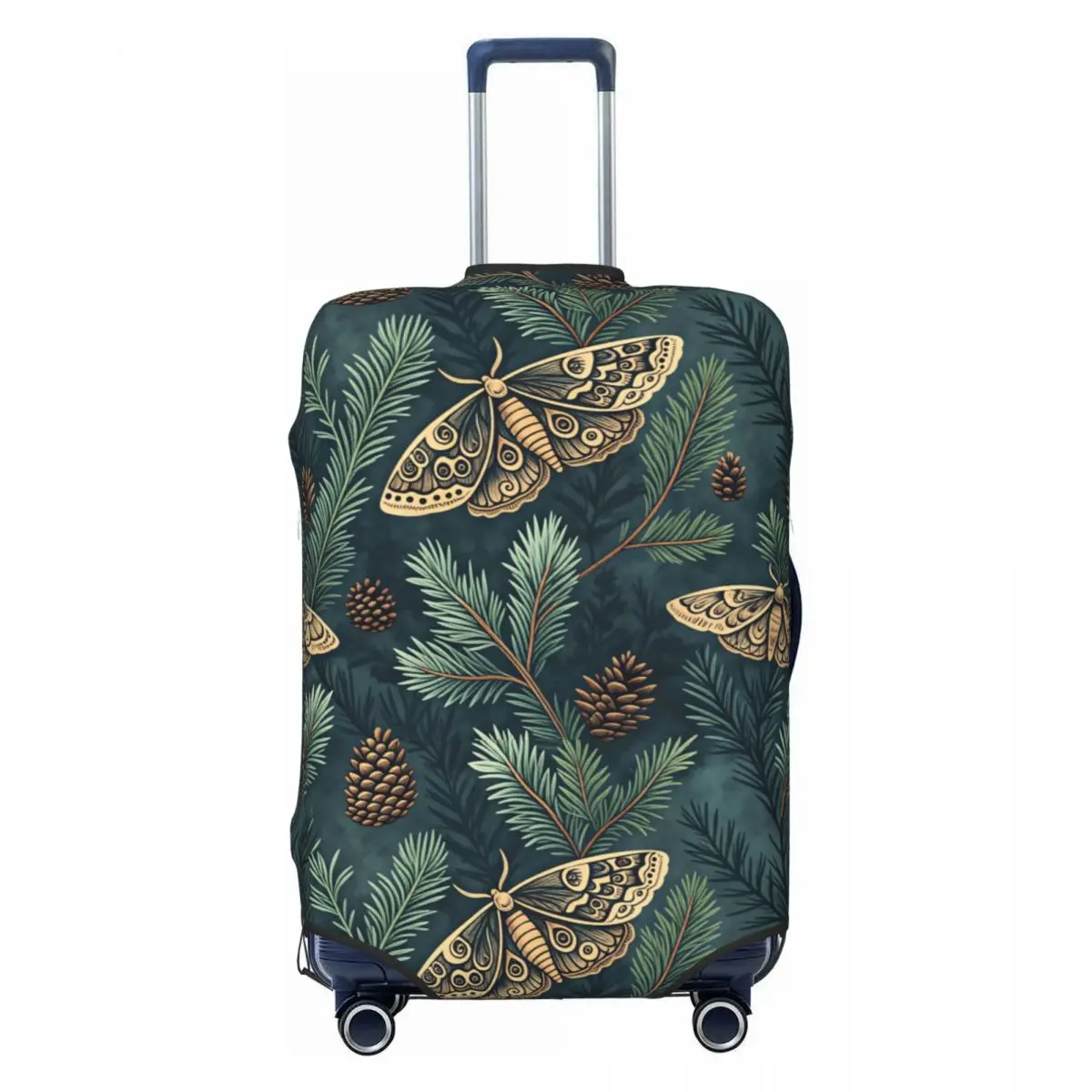 Custom Vintage Forest Moth Pinecone Pattern Luggage Cover Protector Elastic Travel Suitcase Covers