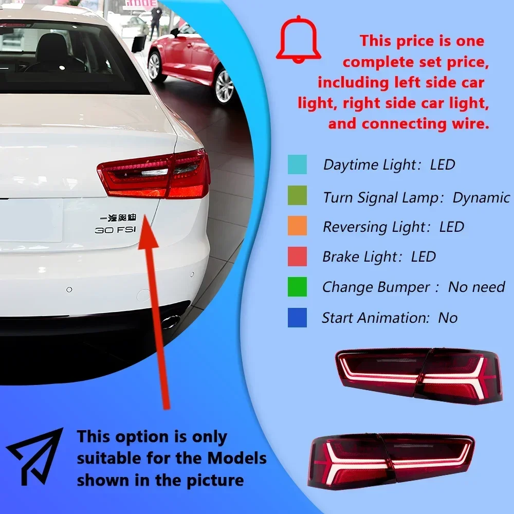Upgrade Auto Rear Lamps Assembly For Audi A6 C7 A6L S6 2012-2015 LED Dynamic Turn Car Taillights Plug and Play Accessories