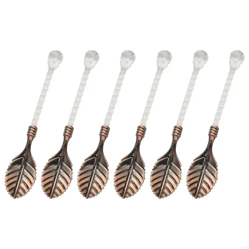 F19B 6PCS Luxurious Antique Carving Metal Design Stirring Utensils Zinc Alloy Coffee Spoons With Acrylic Crystal Handle