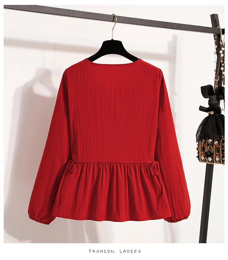 2026 Weiße Bluse mit Kordelzug-Taille, langen Ärmeln, lockerem Schnitt, verjüngendem Peplum, Babydoll-Stil, lässiges Top aus Crinkle-Stoff – Detail 27