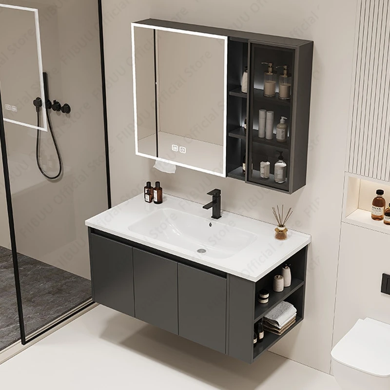 

Modern Floating Wall Mounted Bathroom Vanity Set with Integrated Ceramic Sink Smart Mirror Cabinet Combo for Bathroom Organized