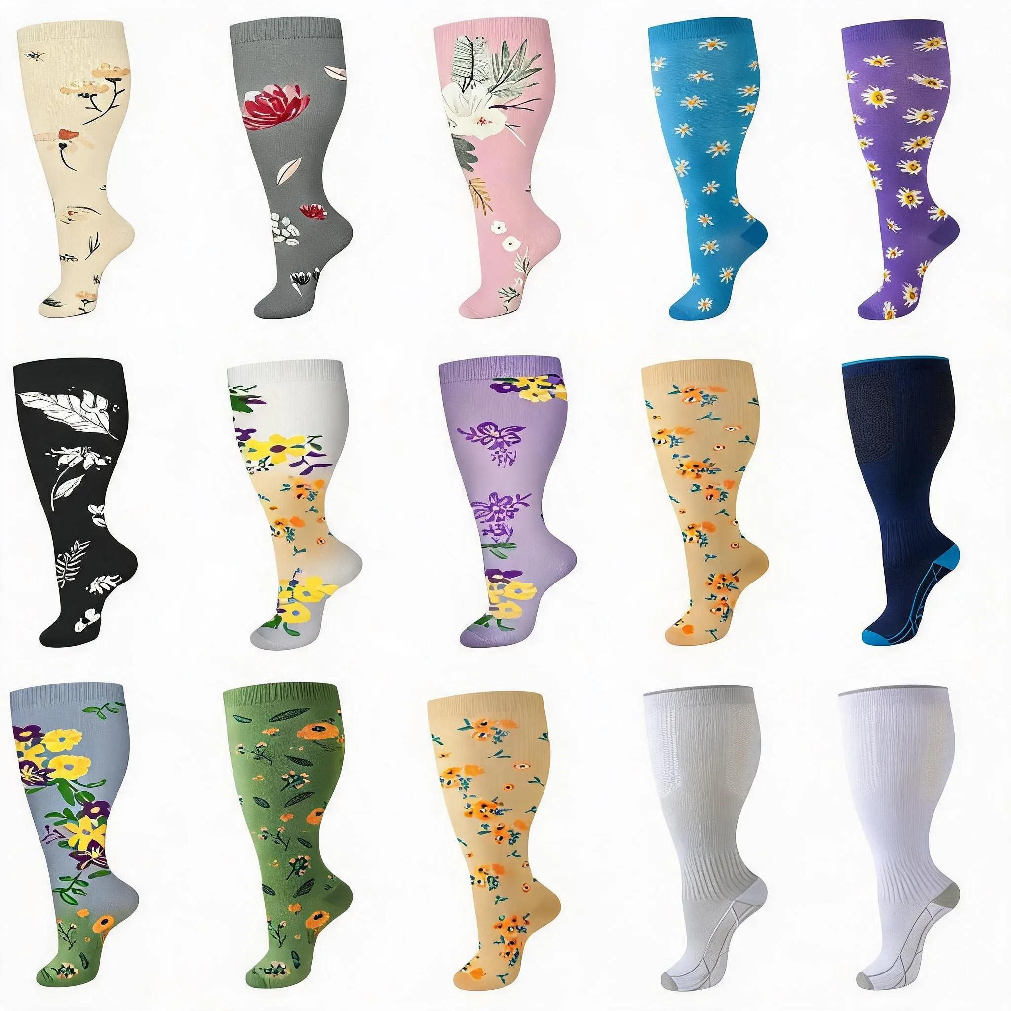 2XL-4XL Plus Size Compression Socks Unisex 20-30mmHg Wide Calf Knee High Flight Socks Improve Circulation Relieve Varicose Veins