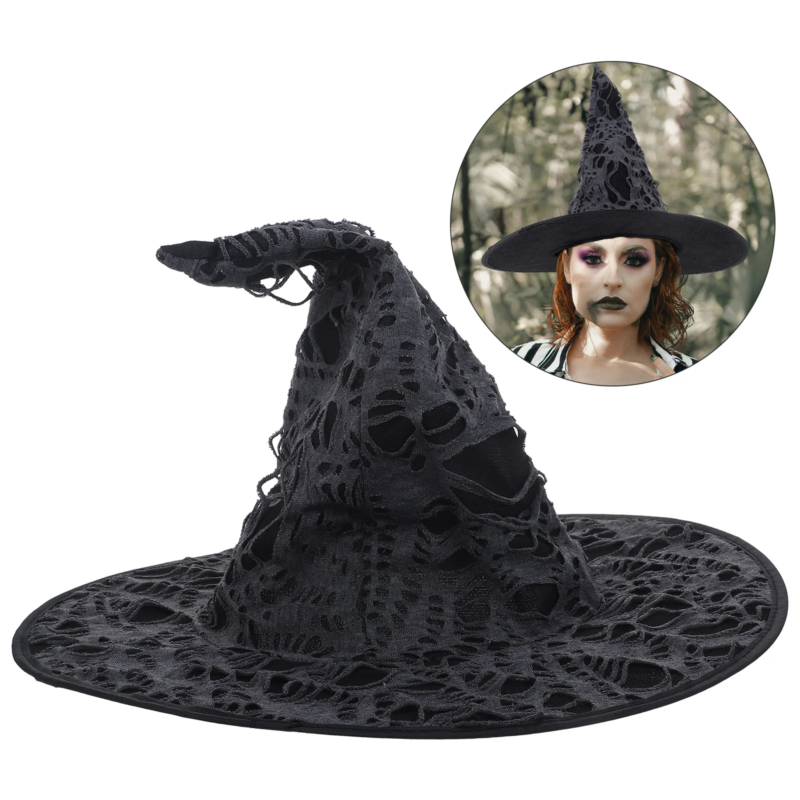 

Шляпа ведьмы на Хэллоуин с разбитыми отверстиями, легкий костюм из железной ткани, реквизит для фотосессии, фестиваль, украшение для косплея, шляпа на Хэллоуин