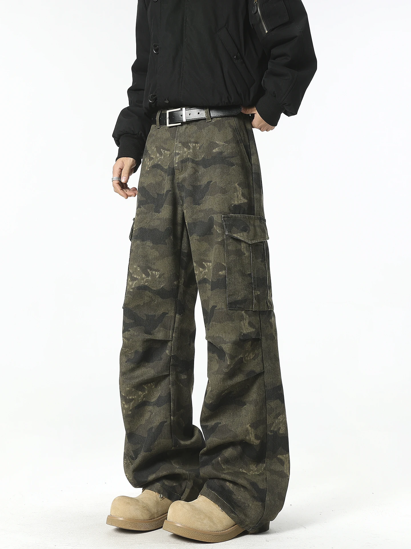 

Boyue American Workwear Sle Casual Pants Loose Fit Camouflage Multi-ket ex Vintage Long Trousers Youth Polyester Cot...