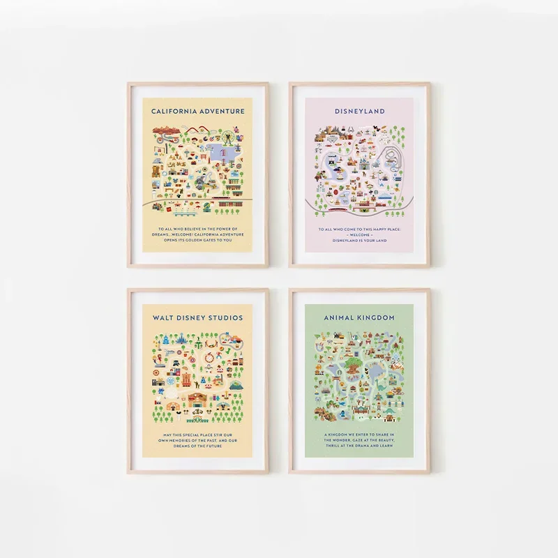 Mini Cartoon Architecture Map Art Poster Gallery Studio Living Room Wall Art Modern Art Trend Colorful Canvas Painting