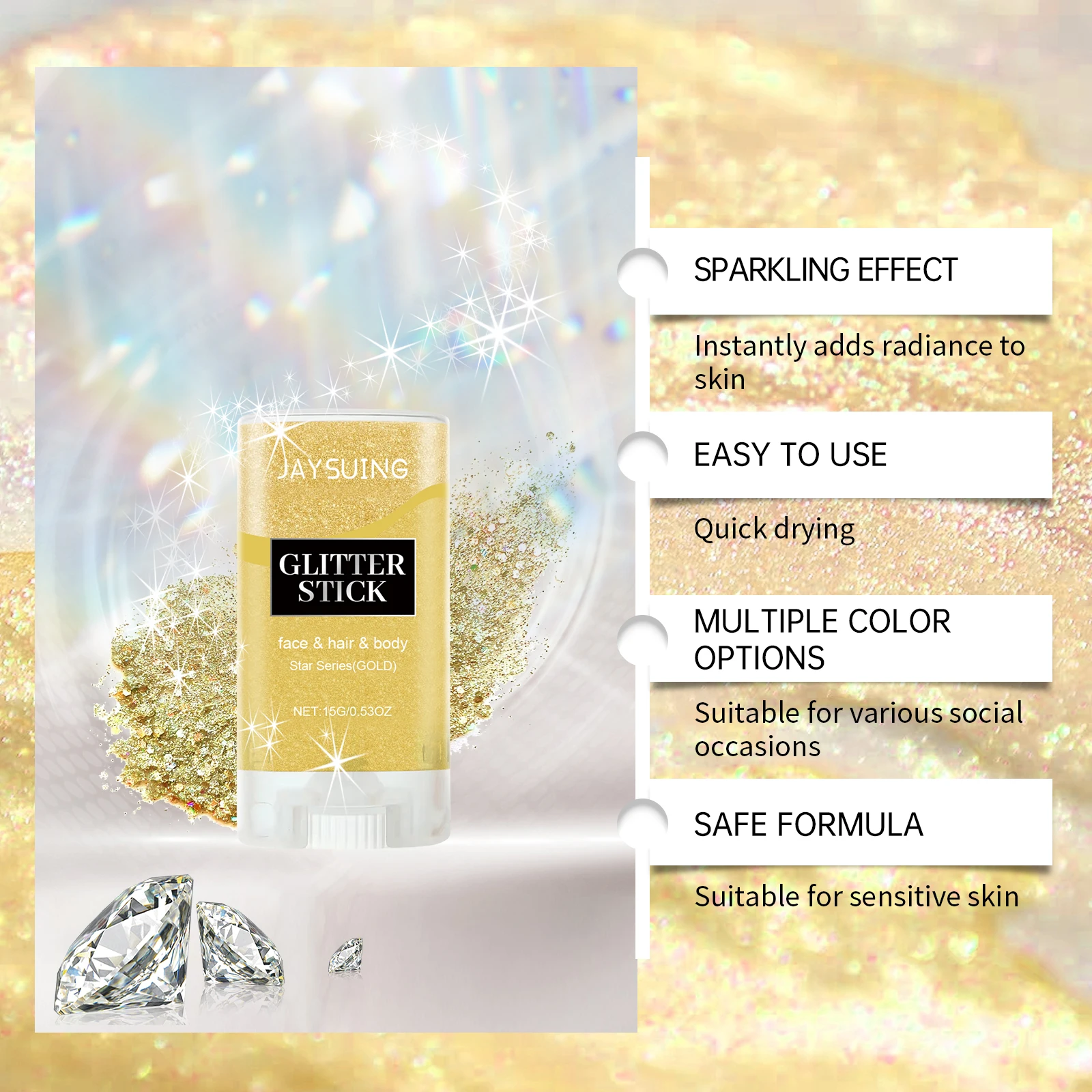 ボディグリッター スパークリングスパンコール グリッタースティック ハイライトグリッター ゴールド フェイシャルペインティング ブライトニング パーティー プロム パフォーマンスメイクアップ