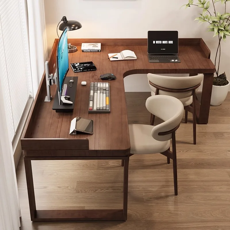 

Угловой стол из массива дерева, простой, пристенный, для спальни, L-образный компьютерный стол, двойной стол, рабочая станция