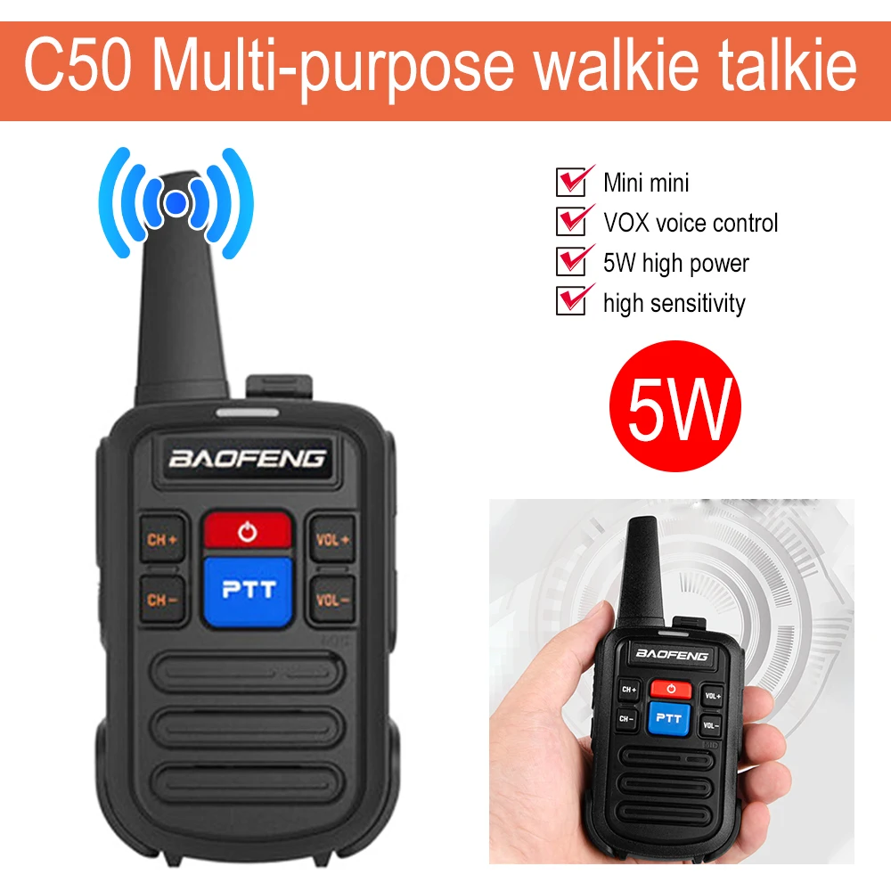 Baofeng BF-C50 Mini Walkie-Talkie Portable Handheld Intercom Ham Radio Communicator UHF Dual PTT Two Way Radio HF Transceiver