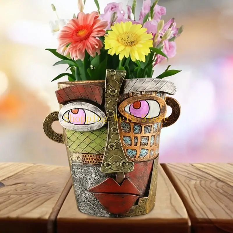 KX4B Artistic Woman Face Resin Container Various dyes Handmade Pot For Indoor Plant Accent