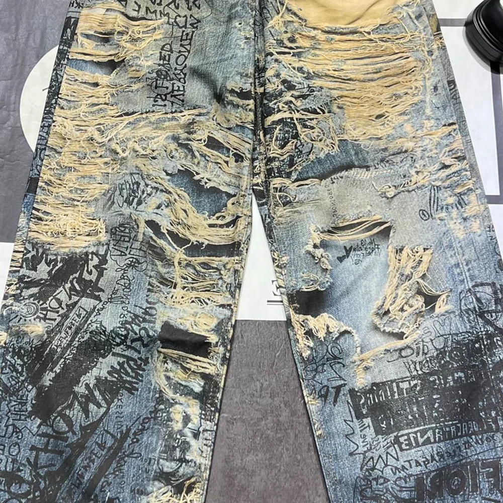 WFMD المرأة سوبر فضفاضة تناسب ممزق الجينز الرجال السراويل التالفة عارضة عالية الخصر ممزق تمتد الدنيم