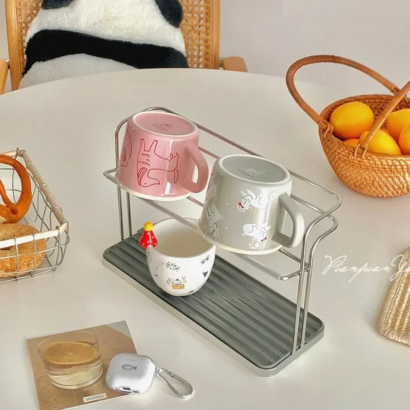 Stainless Steel Cup Holder 2-layers Inverted Storage Rack for Kitchen Desktop Sundries Organizer Draining Breathable Cup Storage