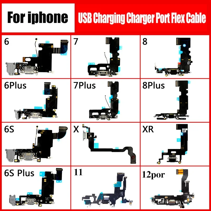 OEM 1pcs Charging Flex Cable for iPhone  6 6S 7 8 Plus X XS Max XR Charger Dock Connector For 11 12 13 14 USB Port Repair Part