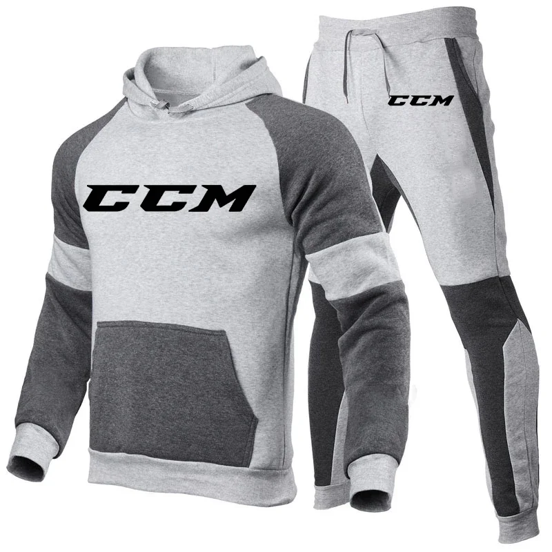 Men CCM Tracksuit Casual 2 Pieces Sets Sweatshirt Hooded+Sweatpants CCM Print Sportswear Mens Clothes Jogger Sport Suit