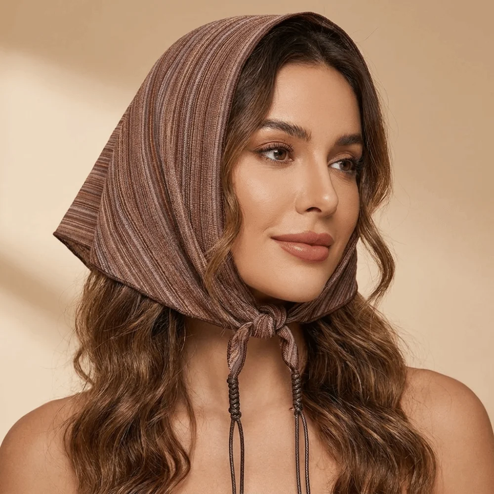 

Bohemian Style Striped Cotton Headscarf Lightweight Soft Triangle Scarf Beaded Tie Ethnic Style Layering Accessory Daily Wear