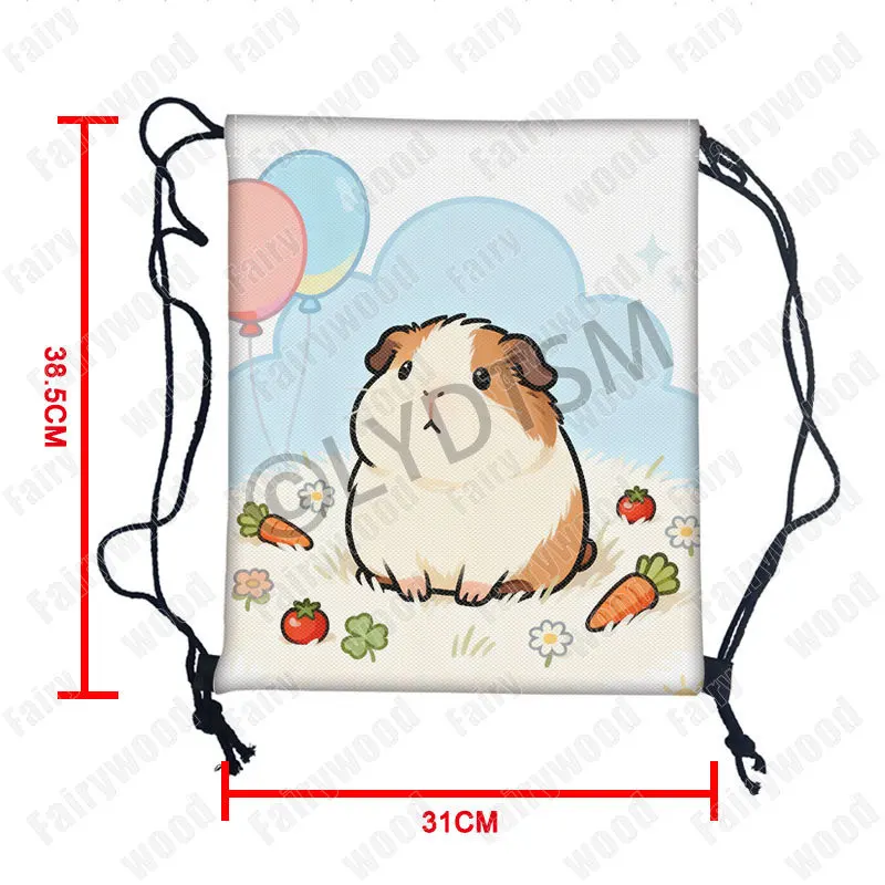 Cartoon Animal Guinea Pig Graphic Pattern Backpack for Travel Drawstring Bag Book Storage Bag Shoe Holder