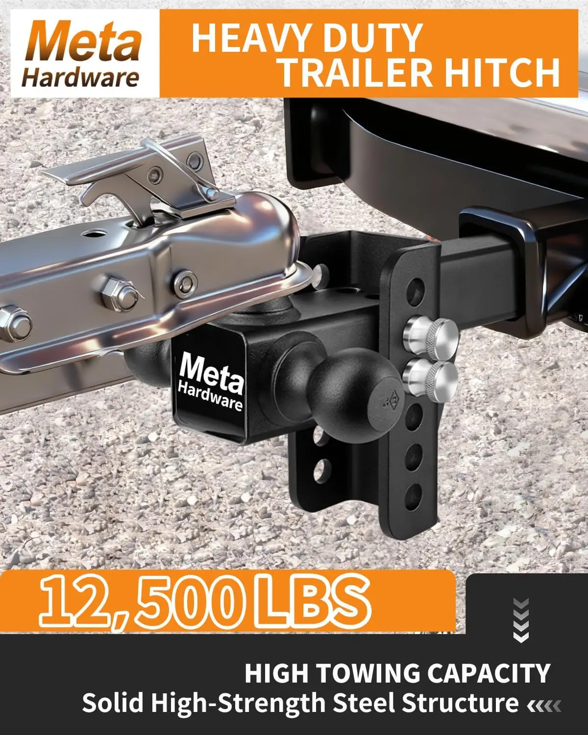 

Adjustable Trailer Hitch, 2' Receiver, 4' Drop, 12,500 LBS, Tri-Ball (1-7/8', 2', 2-5/16'), Dual Anti-Theft Pins Lock