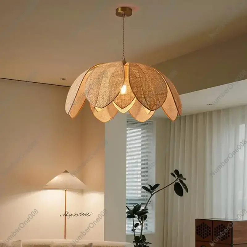 Wabi sabi Rattan Petal Pendant Lights Designer Handmade  Bamboo hanging lamp Homestay Dining table Lamps Japanese bedroom Lamp