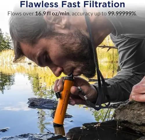 Pro 6L Camo Gravity Water Filter with 4 Extra S1 Orange Water Filter Straws, Survival Filtration Portable Gear, Emergency Preparedness, Supply for Hiking Camping Team Family