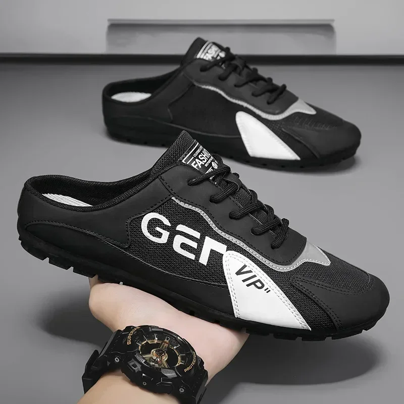 Chinelos Masculinos Trendy, Sapatos Baotou para Homens, Calçados Casuais Respiráveis de Verão, Tênis Vulcanizados, Sapatos Slip-on Masculinos
