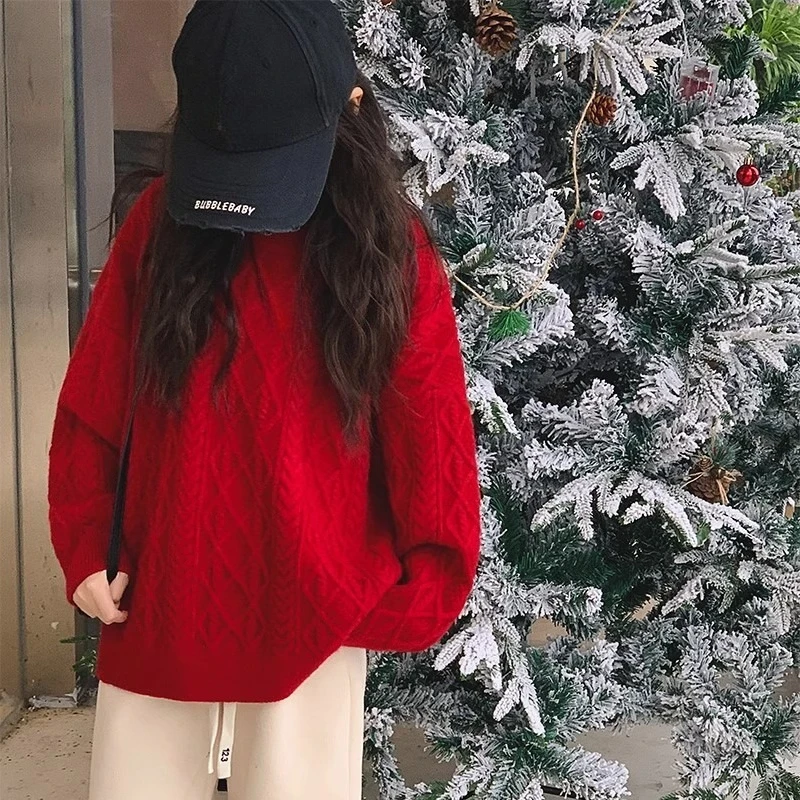 Vibrant Red Angora Knit Sweater: Cozy New Style Top for Medium/Large Girls | Spring, Autumn