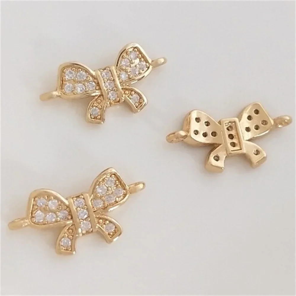 Micro Set Zircon Pendant 14K Gold Bow Double Hanging Accessories DIY Bracelet Necklace Handmade Jewelry Accessories K210