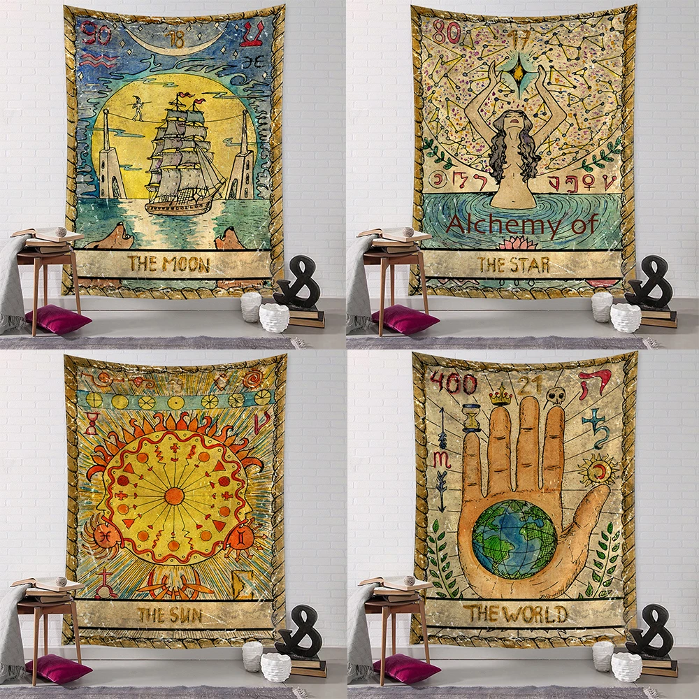 Retro Constellation Tarot Tapestry Wall Hanging Psychedelic Witchcraft Hippie Tapez Bohemian Dormitory Home Decor