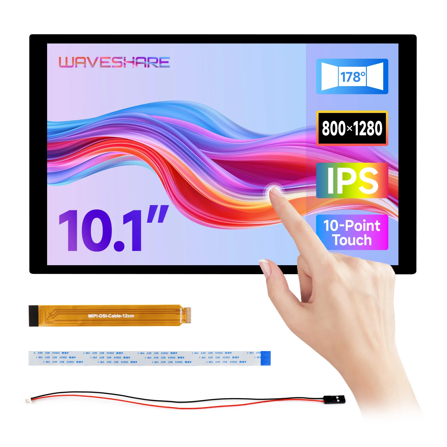 Waveshare 10.1inch IPS Capacitive Touch Display, 800×1280, Optical Bonding Toughened Glass Panel,for RK3576, RK3506, ESP32-P4