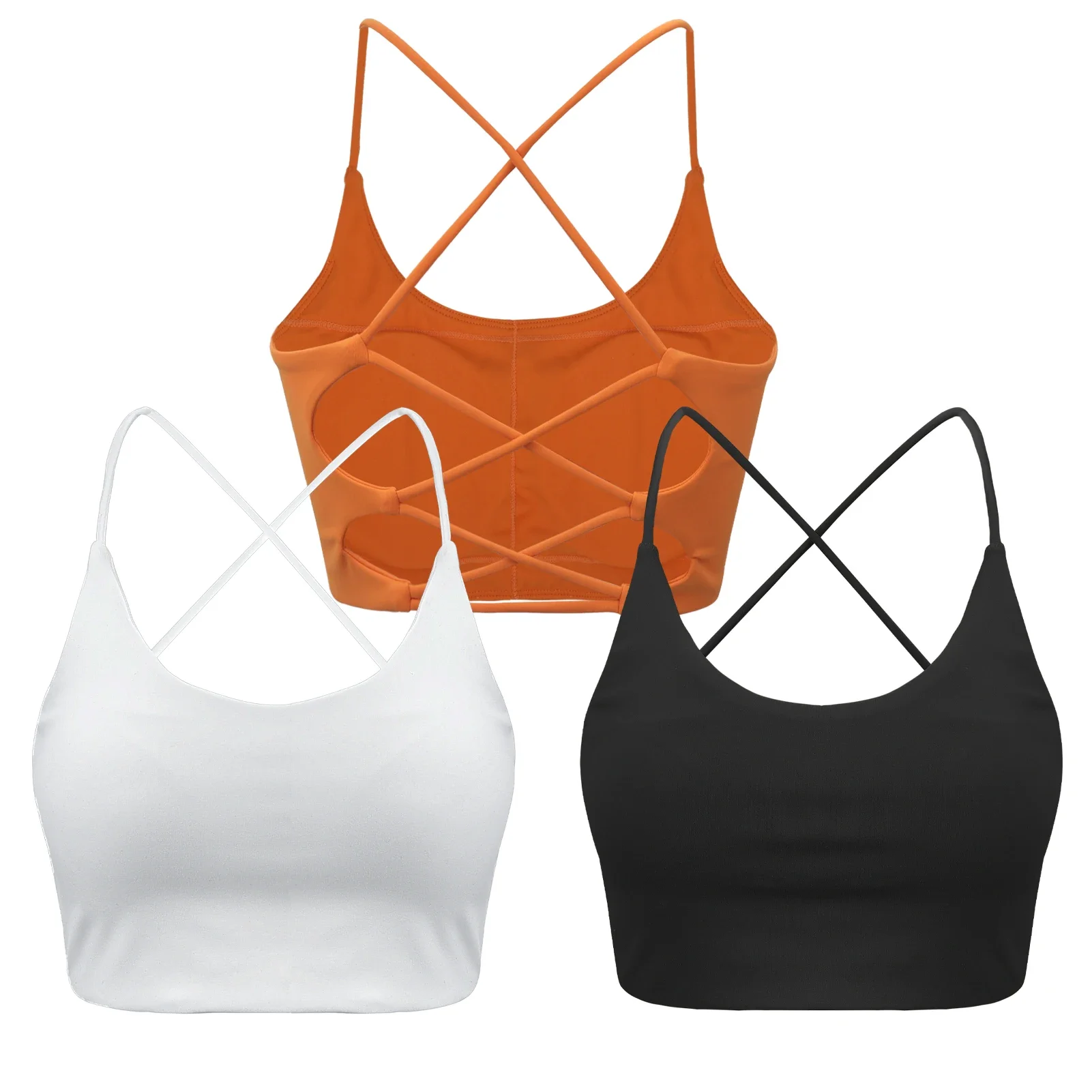 New 3 PCS Sports Bra  Women, Summer Criss Cross Bra Removable Padded Seamless Medium Support Yoga Bra  Workout Fitness