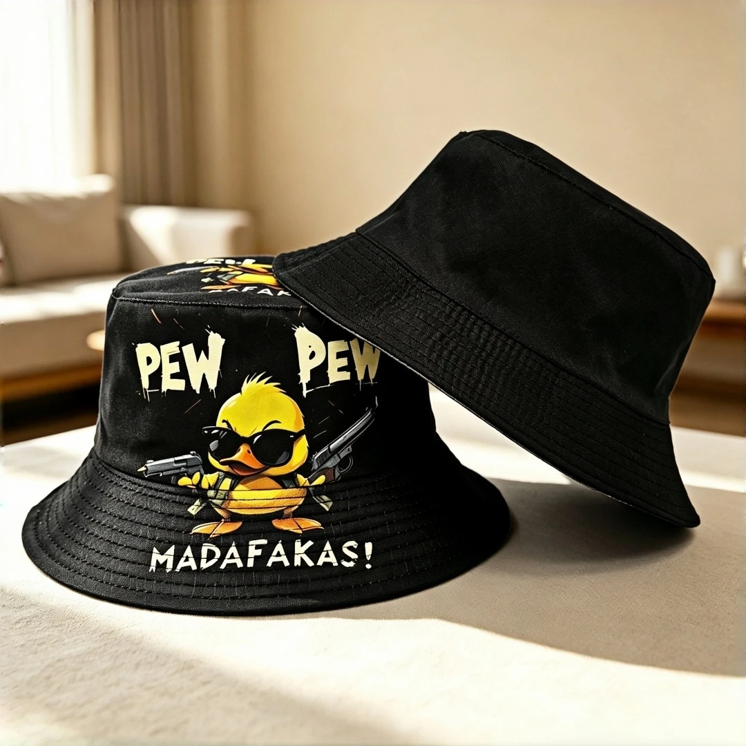 Chapeau de pêcheur à large bord avec imprimé canard jaune mignon, chapeau de pêcheur à large bord avec motif de dessin animé amusant, adapté aux hommes et aux femmes, pour Street-S