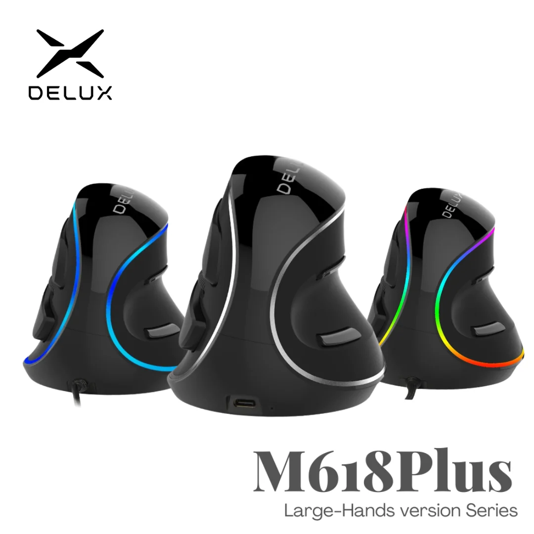 Delux M618 PLUS Mysz pionowa do gier Przewodowa ergonomia Myszy bezprzewodowe 6 przycisków 4000 DPI Optyczna prawa ręka do laptopa PC