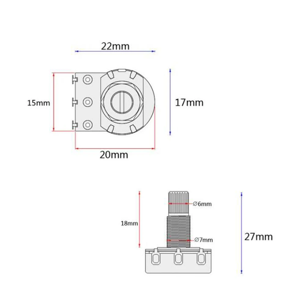 

18Mm A500K Audio Potentiometer Guitar Volume Tone Control Knurled Split Shaft Full Size Replacement Upgrade 500K Linear Solder