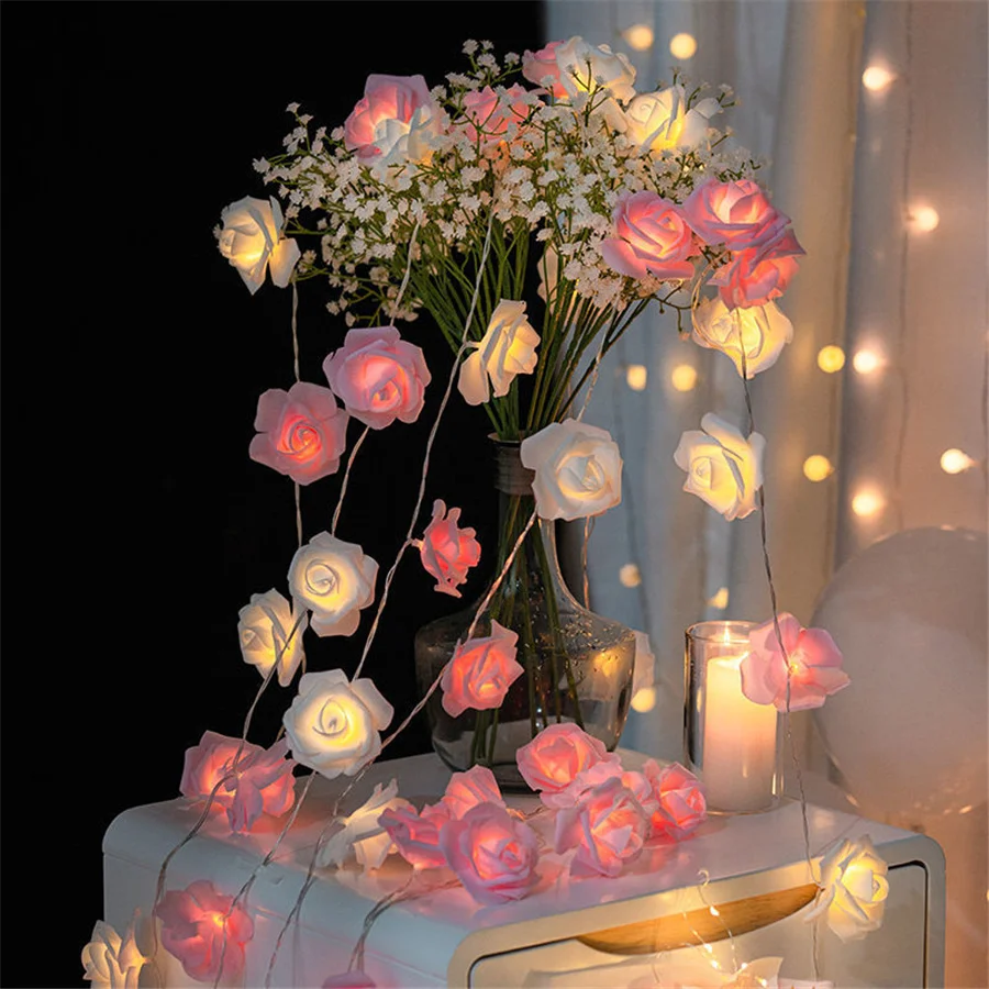 

Battery Powered 3M 6M Rose Flower Christmas Fairy String Lights for Valentine's Day Wedding Birthday Party Holiday Garland Decor