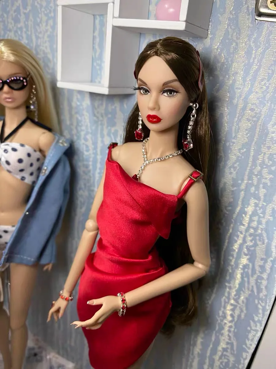 

1/6 супермодель, ювелирные аксессуары для куклы, оригинальный дизайн, простые серьги с бриллиантами в виде капель + комплект ожерелья, 30 см, нарядное платье для куклы