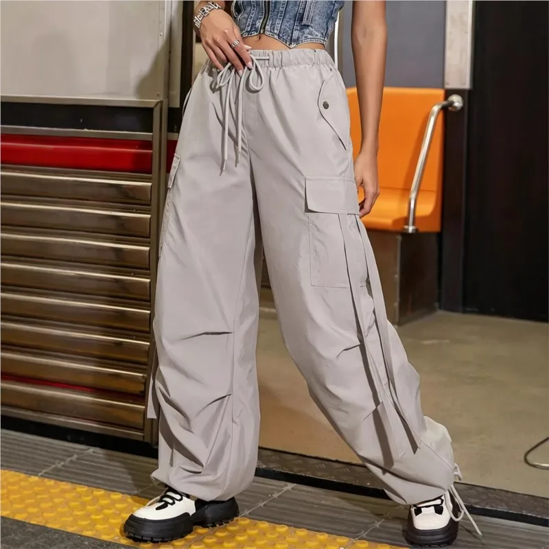 

Large Pocket Cargo Pants Women's Spring Summer New Fashion Wide Leg Pants Loose Cargo Long Pants Fitness Running Casual Pan