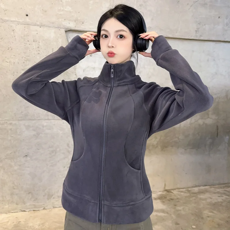 

Флисовая толстовка без шапки, женская толстовка на молнии, осенняя фланелевая толстовка с рукавами «летучая мышь», воротник-стойка, махровая шнуровка, лента для очистки, розовые девушки