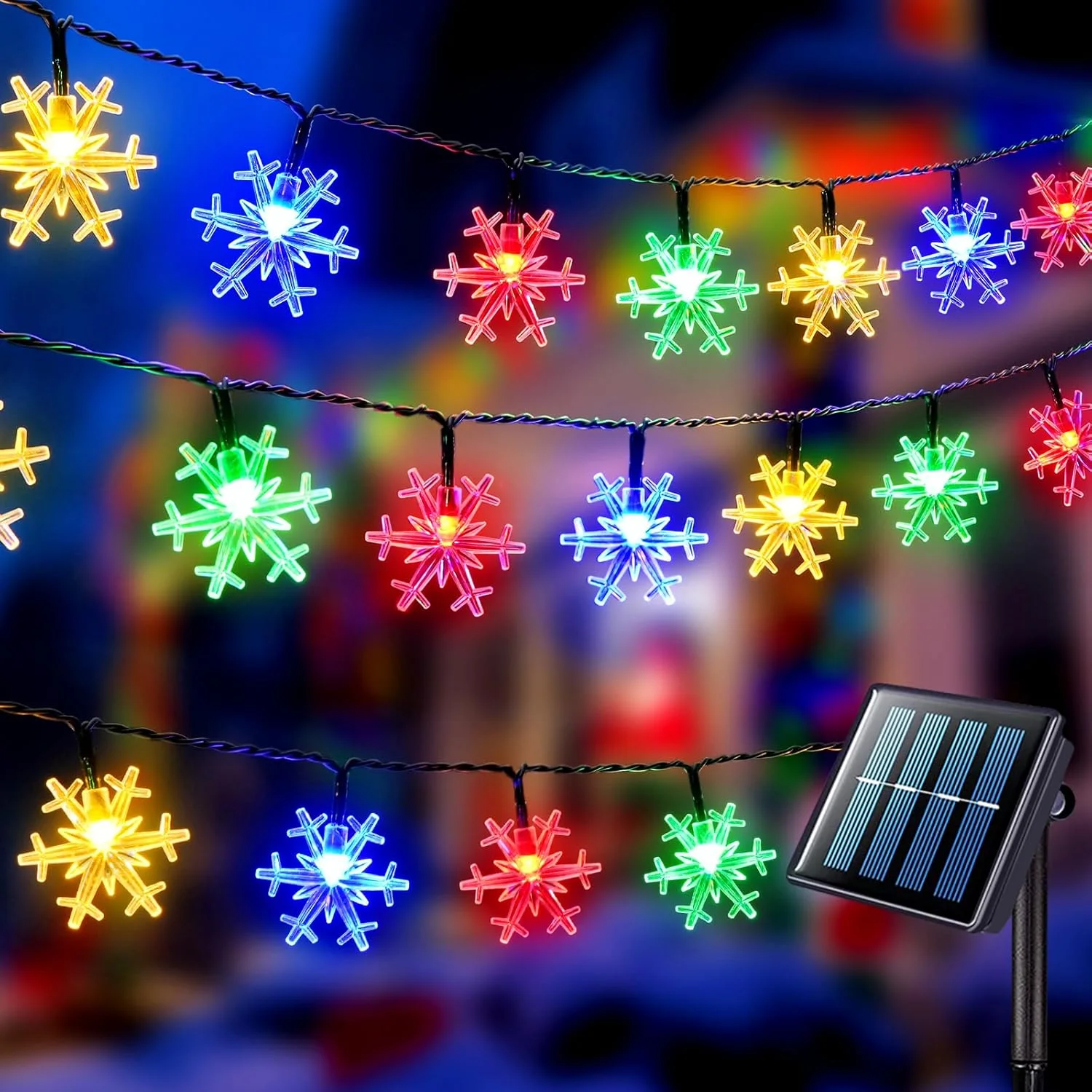 1pc Solar Christmas Snowflake String Lights 50/100 LED Outdoor Fairy Lights with 8 Lighting Modes For Home Garden Xmas Decor