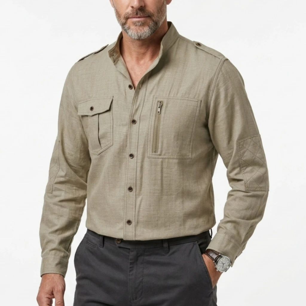 Herren Freizeithemd aus Baumwolle mit mehreren Taschen, leichtes Hemd für Frühling und Sommer, atmungsaktiv, weich, bequem, Arbeitskleidung, Oberteile für Herren in Übergröße